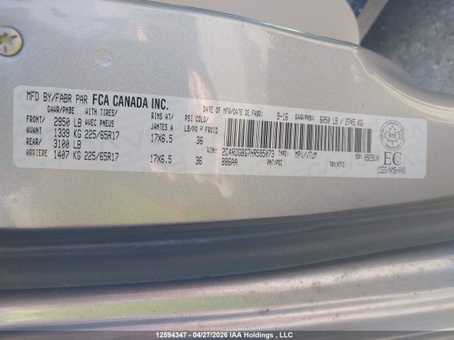 Aukcja sprzedaży 2017 Dodge Grand Caravan Se, vin: 2C4RDGBG7HR595073, numer aukcji: 12594347