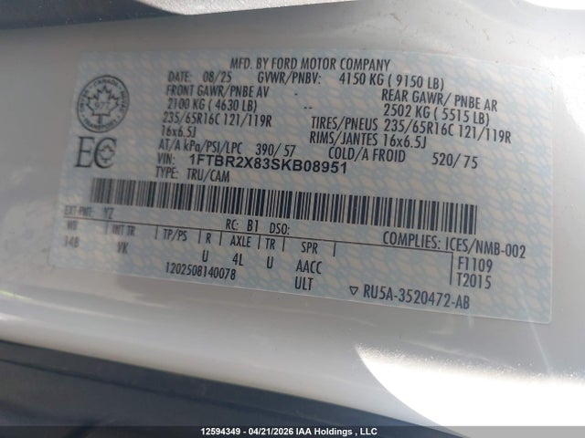 1FTBR2X83SKB08951 Ford Transit T-250