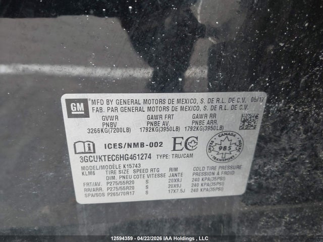 3GCUKTEC6HG461274 Chevrolet Silverado 1500 High Country