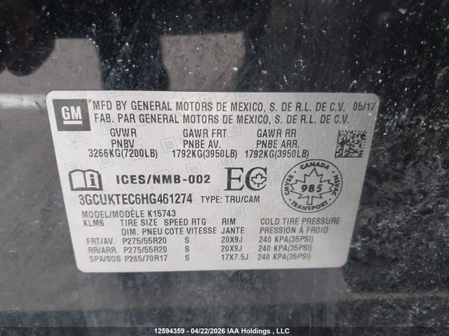 3GCUKTEC6HG461274 Chevrolet Silverado 1500 High Country