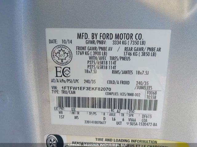 Продажа на аукционе авто 2014 Ford F-150 Xlt, vin: 1FTFW1EF3EKF82070, номер лота: 12594363