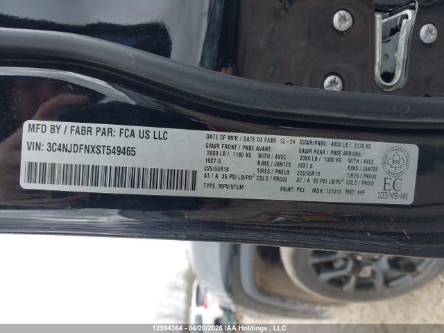 12594364 :رقم المزاد ، 3C4NJDFNXST549465 vin ، 2025 Jeep Compass Altitude مزاد بيع