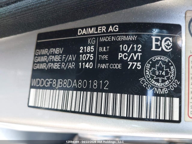 Aukcja sprzedaży 2013 Mercedes-benz C 350 4matic, vin: WDDGF8JB8DA801812, numer aukcji: 12594389
