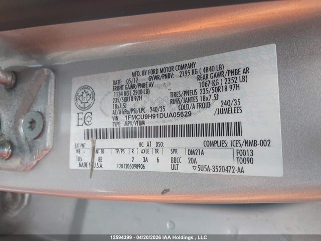 Продажа на аукционе авто 2013 Ford Escape Sel, vin: 1FMCU9H91DUA05629, номер лота: 12594399