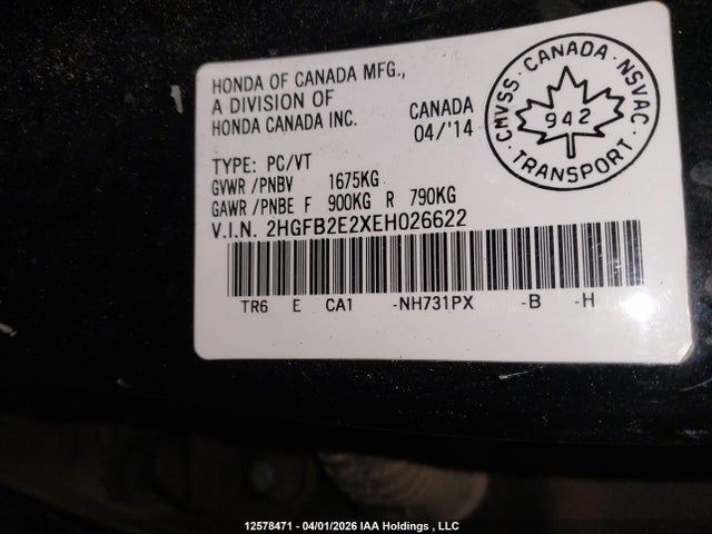 2HGFB2E2XEH026622 Honda Civic Dx