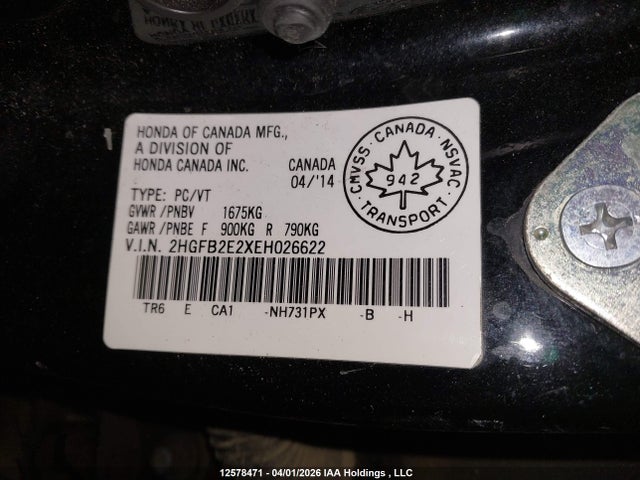 2HGFB2E2XEH026622 Honda Civic Dx