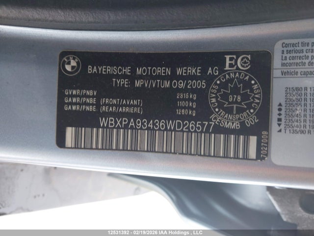 Продаж на аукціоні авто 2006 Bmw X3 3.0i, vin: WBXPA93436WD26577, номер лоту: 12531392
