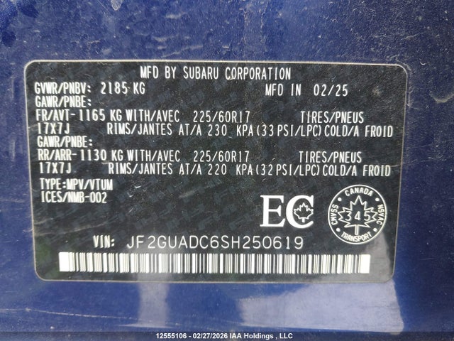 JF2GUADC6SH250619 Subaru Crosstrek Touring