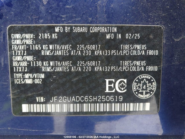 JF2GUADC6SH250619 Subaru Crosstrek Touring