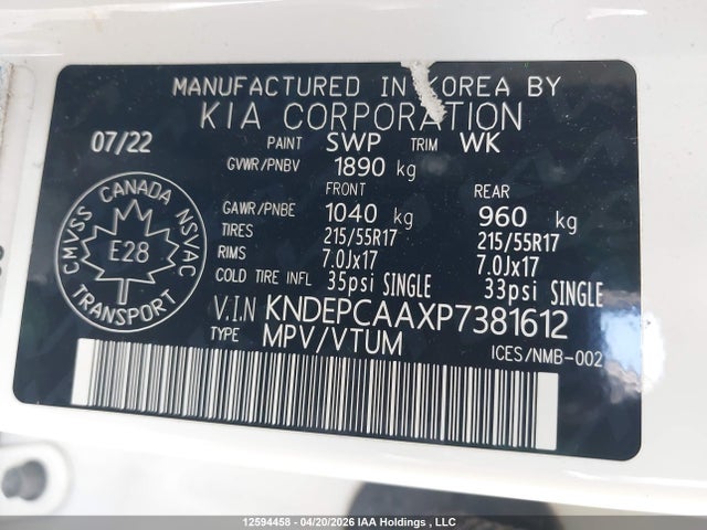 KNDEPCAAXP7381612 KIA Seltos Lx