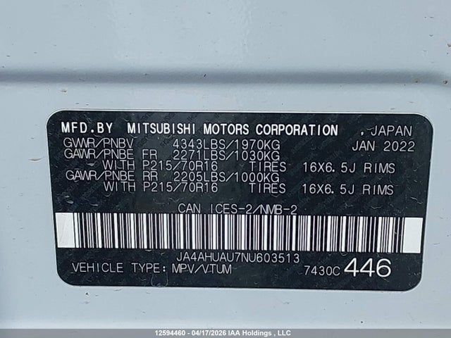 JA4AHUAU7NU603513 Mitsubishi Rvr Es/se