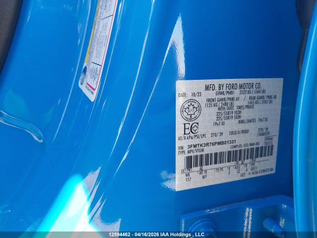 Продаж на аукціоні авто 2023 Ford Mustang Mach-e Premium, vin: 3FMTK3R76PMB01331, номер лоту: 12594462