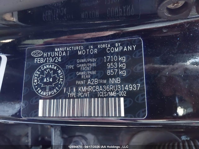 12594470 :رقم المزاد ، KMHRC8A36RU314937 vin ، 2024 Hyundai Venue Sel/limited مزاد بيع