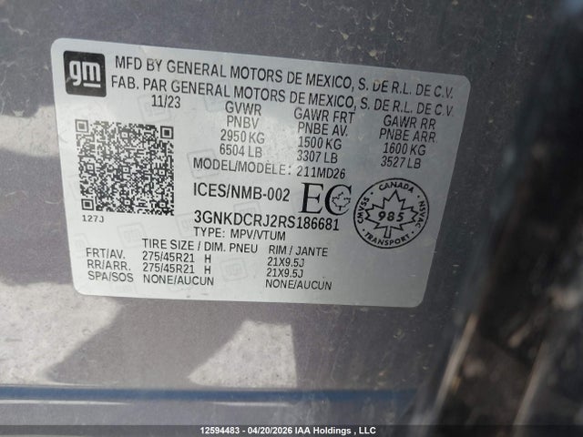 Продажа на аукционе авто 2024 Chevrolet Blazer Ev Rs Eawd, vin: 3GNKDCRJ2RS186681, номер лота: 12594483
