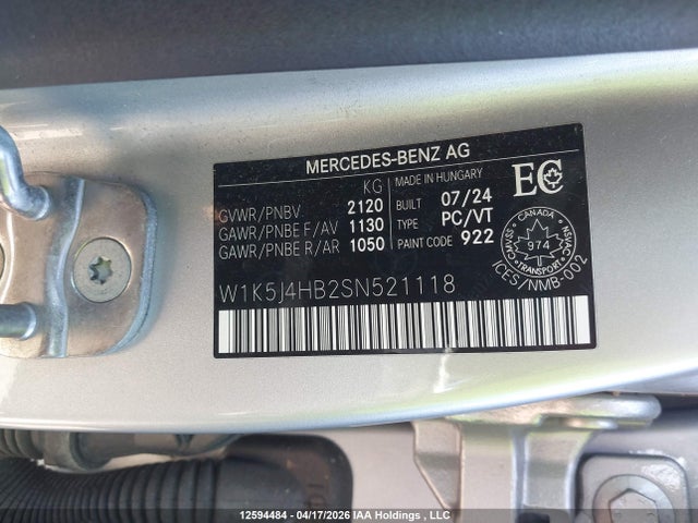Aukcja sprzedaży 2025 Mercedes-benz Cla 250 4matic, vin: W1K5J4HB2SN521118, numer aukcji: 12594484
