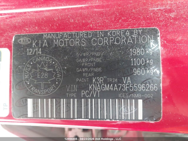 Продаж на аукціоні авто 2015 Kia Optima Lx/lx Winter Edition, vin: KNAGM4A73F5596266, номер лоту: 12594485