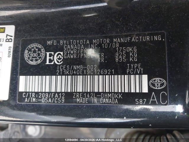 Aukcja sprzedaży 2009 Toyota Matrix, vin: 2T1KU40EX9C126921, numer aukcji: 12594494