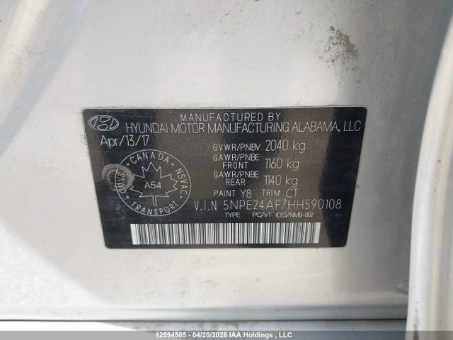 5NPE24AF7HH590108 Hyundai SONATA SE