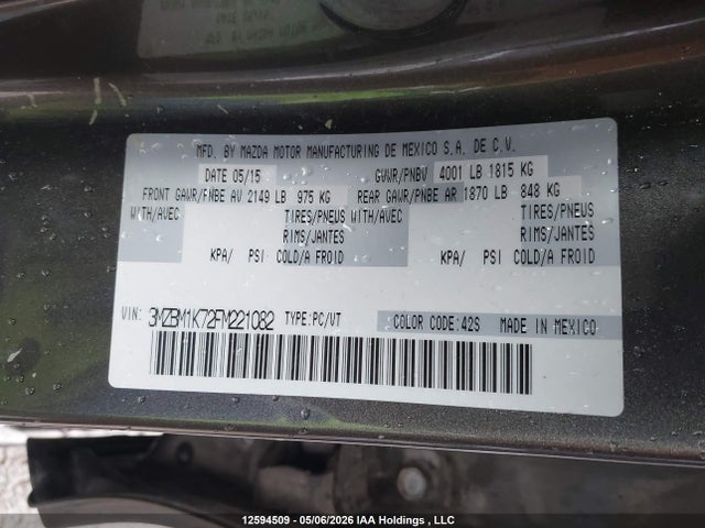 Aukcja sprzedaży 2015 Mazda Mazda3, vin: 3MZBM1K72FM221082, numer aukcji: 12594509
