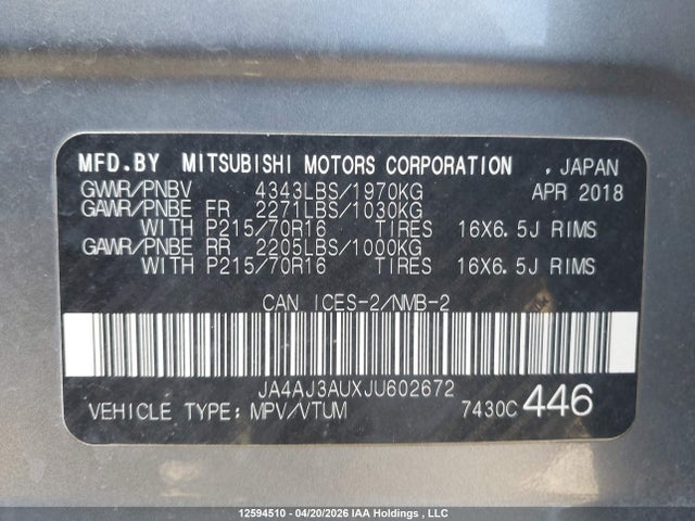 JA4AJ3AUXJU602672 Mitsubishi RVR SE