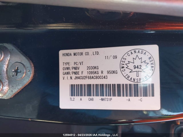 Aukcja sprzedaży 2010 Acura Tsx, vin: JH4CU2F68AC800343, numer aukcji: 12594512