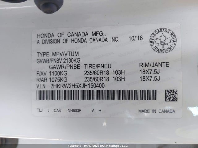 Aukcja sprzedaży 2018 Honda Cr-v Ex, vin: 2HKRW2H5XJH150400, numer aukcji: 12594517