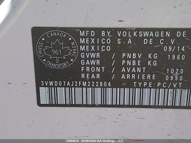 3VWD07AJ2FM222804 Volkswagen JETTA SE