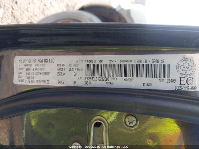 Продаж на аукціоні авто 2018 Ram 3500 Slt, vin: 3C63R3DL3JG212680, номер лоту: 12594534