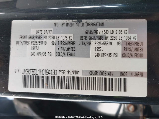 Продажа на аукционе авто 2017 Mazda Cx-5 Gt, vin: JM3KFBDL1H0194130, номер лота: 12594544