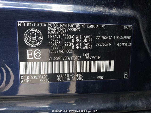 2T3RWRFV6PW170737 Toyota Rav4 Hybrid Xle
