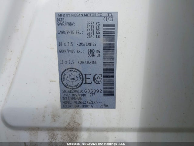 Aukcja sprzedaży 2013 Nissan Pathfinder S/sv/sl/platinum, vin: 5N1AR2MM1DC635392, numer aukcji: 12594555