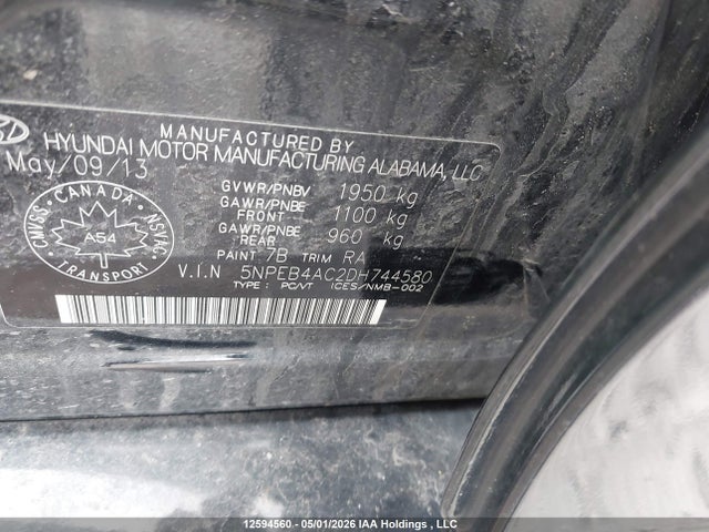 Auction sale of the 2013 Hyundai Sonata, vin: 5NPEB4AC2DH744580, lot number: 12594560