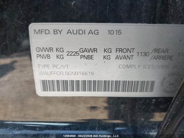 Продаж на аукціоні авто 2016 Audi A4 2.0t Progressiv Plus, vin: WAUFFCFL5GN016619, номер лоту: 12594568