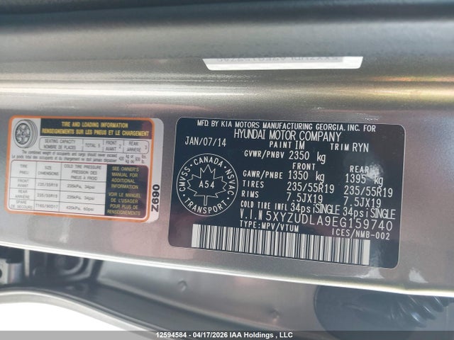 5XYZUDLA9EG159740 Hyundai SANTA FE SPORT