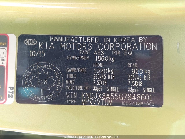 KNDJX3A55G7848601 KIA Soul Ex/ex+/ex+ Eco/sport Special Edition/sx/sx Luxury/urban Special Edition