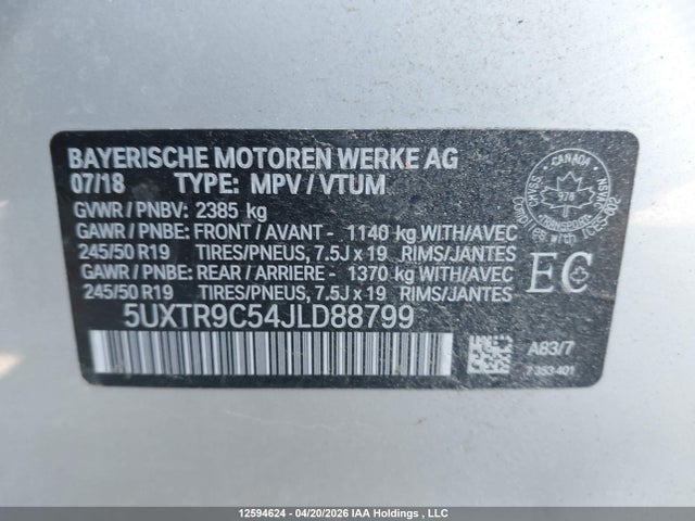 5UXTR9C54JLD88799 BMW X3 Xdrivem40i