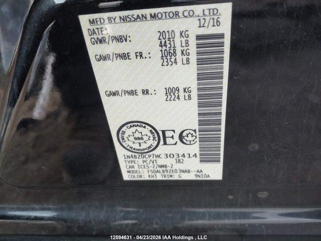 2017 Nissan Leaf S/sl/sv მანქანა იყიდება აუქციონზე, vin: 1N4BZ0CP7HC303414, აუქციონის ნომერი: 12594631