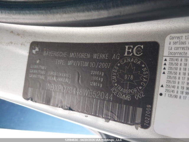 Продаж на аукціоні авто 2008 Bmw X3 3.0i, vin: WBXPC73448WE52044, номер лоту: 12594634
