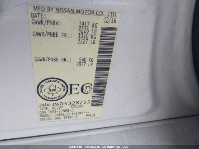 1N4AL3AP7HN328755 Nissan Altima 2.5/2.5 S/2.5 Sl/2.5 Sr/2.5 Sv
