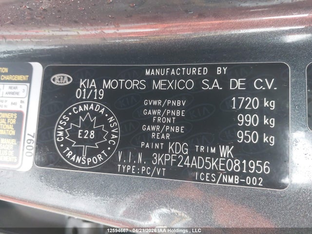 Aukcja sprzedaży 2019 Kia Forte Lx, vin: 3KPF24AD5KE081956, numer aukcji: 12594667