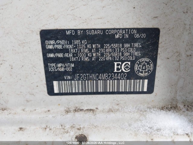 Aukcja sprzedaży 2021 Subaru Crosstrek Limited, vin: JF2GTHNC4M8234402, numer aukcji: 12575640