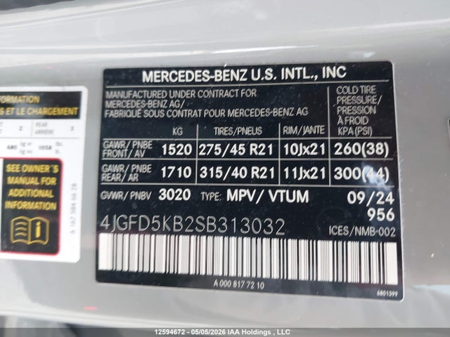 12594672 :رقم المزاد ، 4JGFD5KB2SB313032 vin ، 2025 Mercedes-benz Gle 450 Coupe 4matic مزاد بيع
