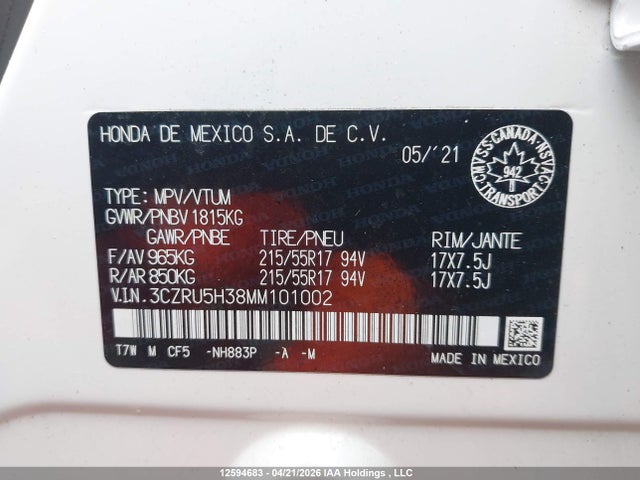 3CZRU5H38MM101002 Honda HR-V LX