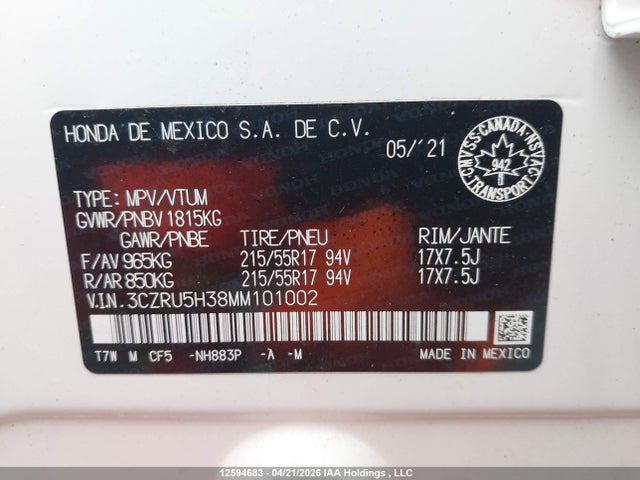 3CZRU5H38MM101002 Honda HR-V LX