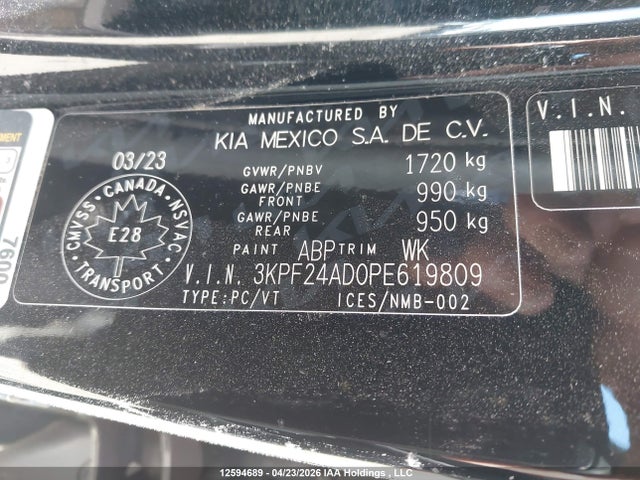 3KPF24AD0PE619809 KIA Forte Lx/lxs