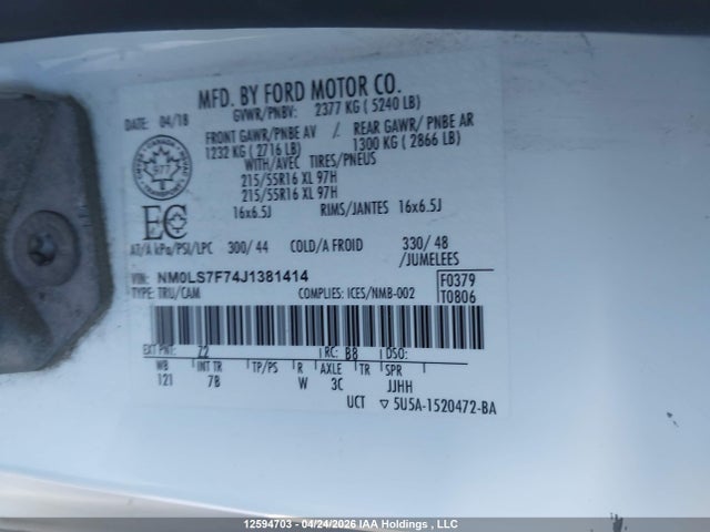 Продажа на аукционе авто 2018 Ford Transit Connect Xlt, vin: NM0LS7F74J1381414, номер лота: 12594703