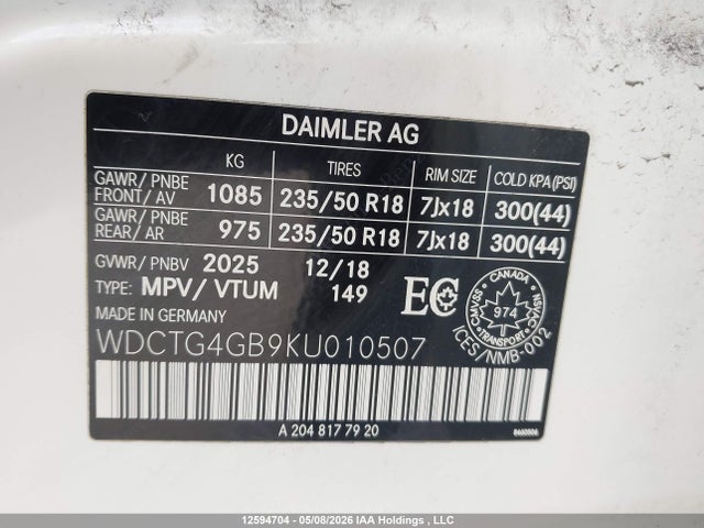 WDCTG4GB9KU010507 Mercedes-Benz Gla 250 4matic