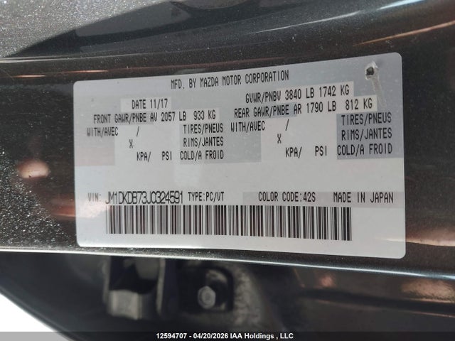 Продажа на аукционе авто 2018 Mazda Cx-3, vin: JM1DKDB73J0324591, номер лота: 12594707