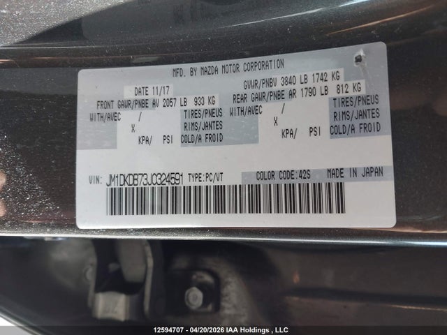 Продажа на аукционе авто 2018 Mazda Cx-3, vin: JM1DKDB73J0324591, номер лота: 12594707