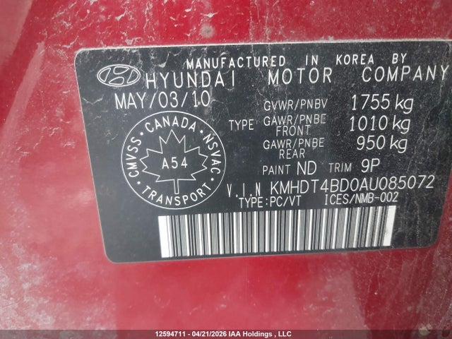 Продаж на аукціоні авто 2010 Hyundai Elantra L, vin: KMHDT4BD0AU085072, номер лоту: 12594711